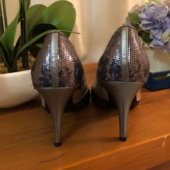 Nina silver and pewter sequined evening shoes - Picture 2 of 5